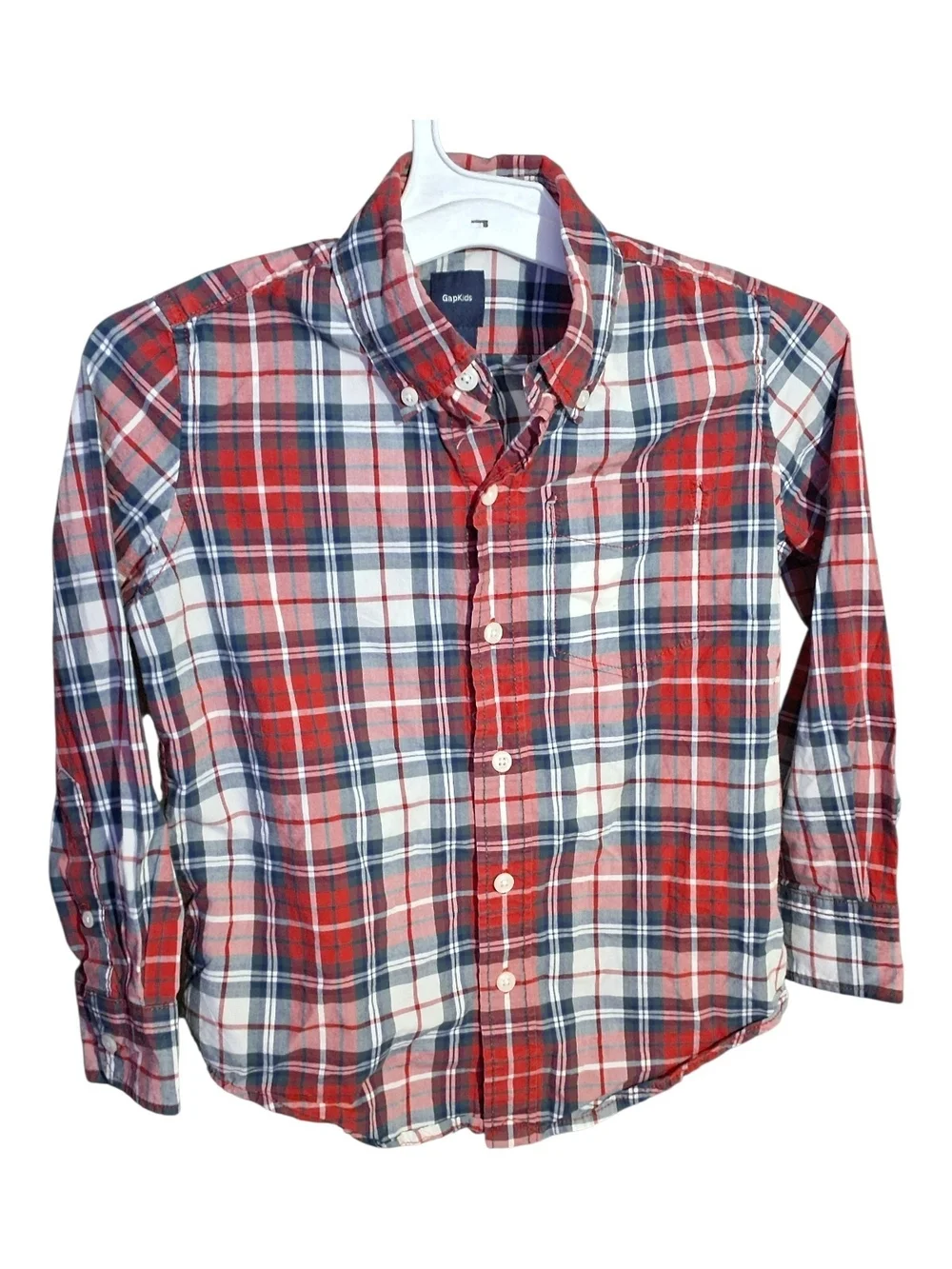 GAP Kids Red Navy & White Plaid Button-Down Shirt